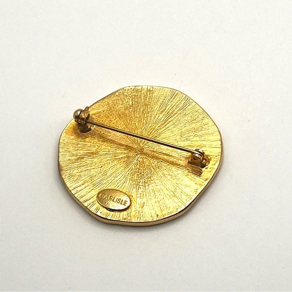 Vintage Carlisle Signed Swarovski Rhinestone Green Gold Kiwi Brooch - Picture 3 of 10